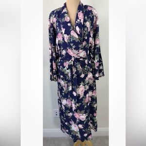 Vintage 80's Victoria Secret Gold Label Floral Pink Blue Kimono Robe L